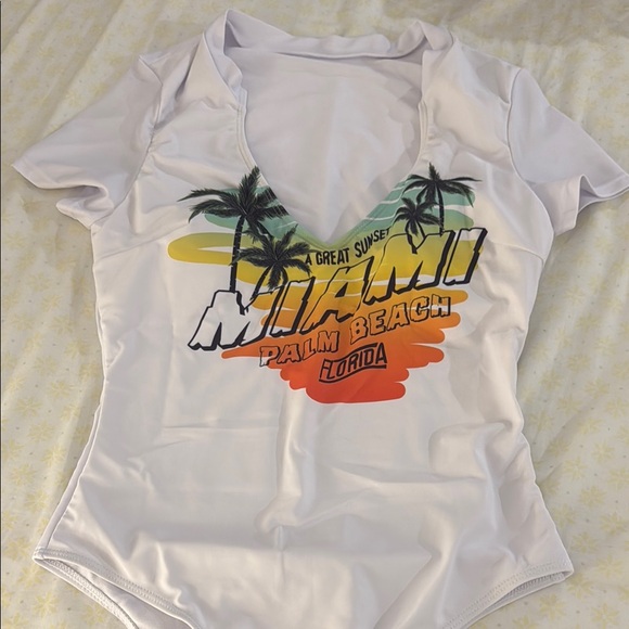 SHEIN Other - SHEIN White and Green One Piece Swimsuit Miami Vibes